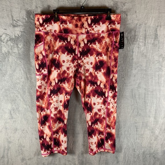 Ideology Women Leggings 1X High Rise Crop Pink Shock Pockets Performance Gym NWT - Picture 1 of 11